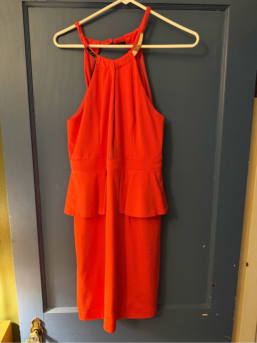 Coral Halter Peplum Sheath Dress - Women's